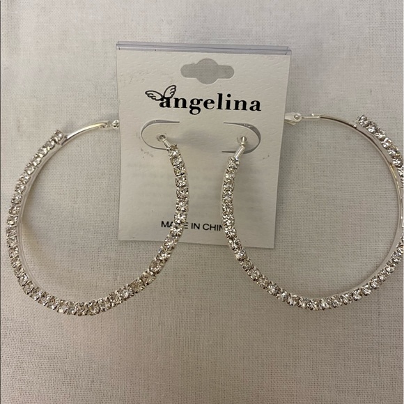 Angelina Jewelry - 💙2/$15 Fashion Pierced Silver Hoops Clear Stones